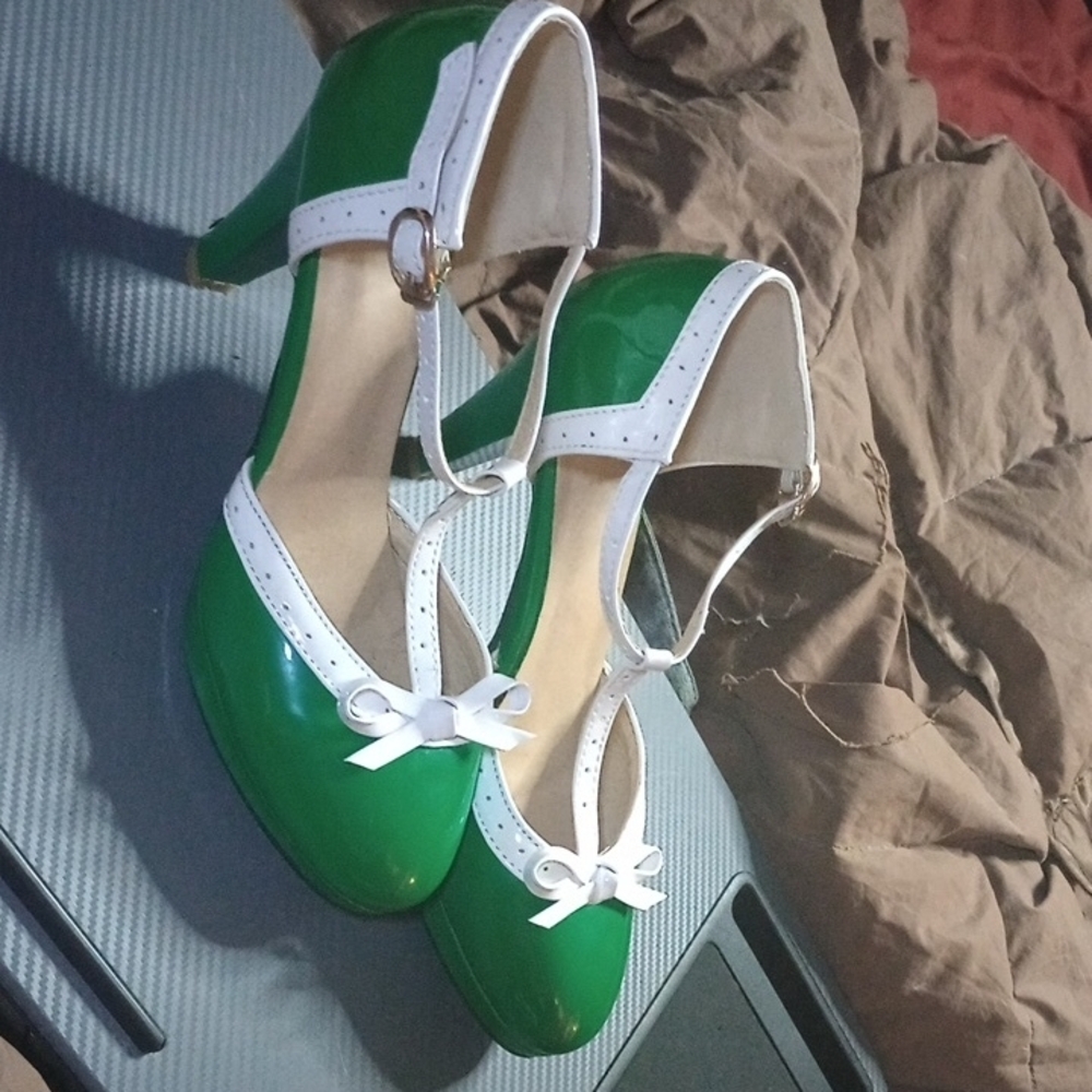Green and White Women's Heels